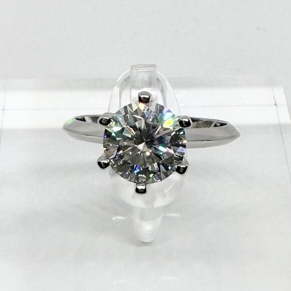 Moissanite Diamond Engagement Ring 2 Ct Six Prong Round Cut 18K GRA Size 7 - Picture 1 of 12